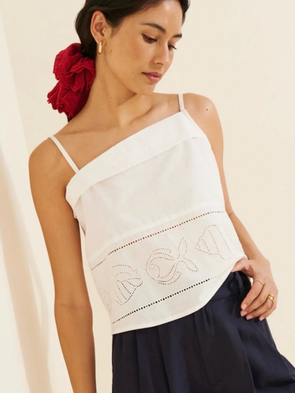 Anthro Thinking MU White Vainica Raida Organic Cotton Embroidered Tank Top Sz S